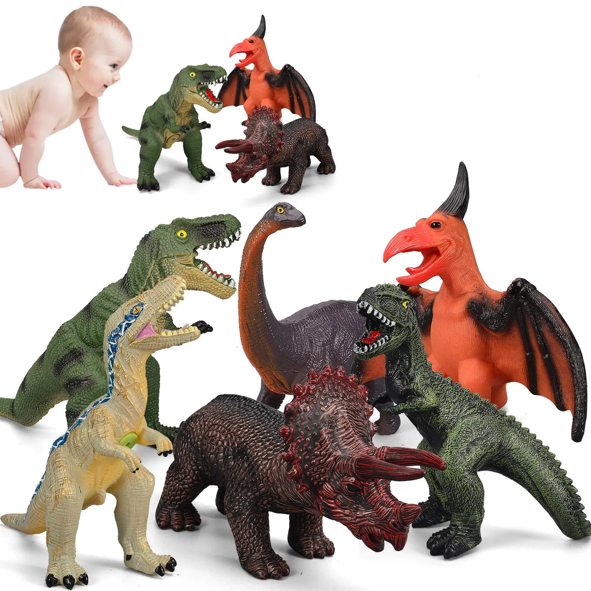 6 Inches Velociraptor Toys for Piece Lovers Favors, 13-17 Dinosaur Dinosaur Set and for T-Rex, Soft Large - Party Toddlers, Blue Dinosaur Toys Kids Gifts Perfect Birthday Jumbo Dinosaur