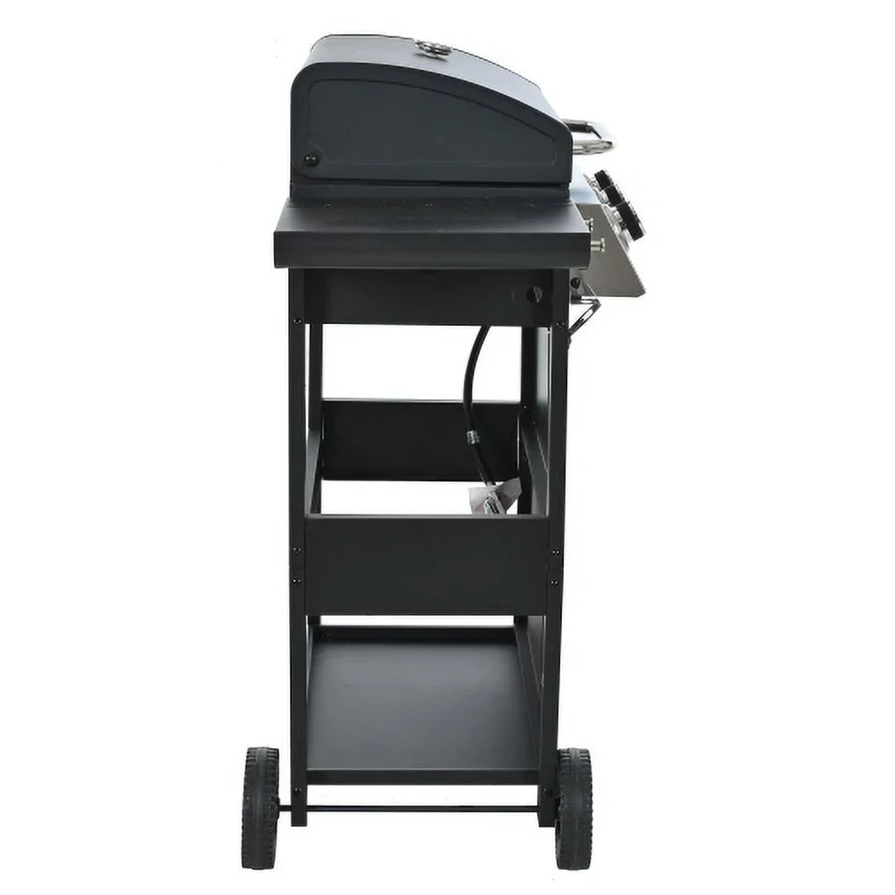Outdoor 2 BBQ Garden for Propane Patio Shelves, Gas Portable Picnic Wheels, Grill, Backyard Lid, Steel with Top Grill Forclover and Side Cover 3-Burner Stainless
