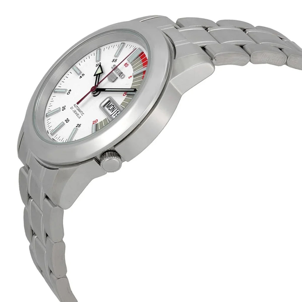 Stainless Seiko White Day Automatic Date 30M Men's Steel SNKK25 Dial Watch
