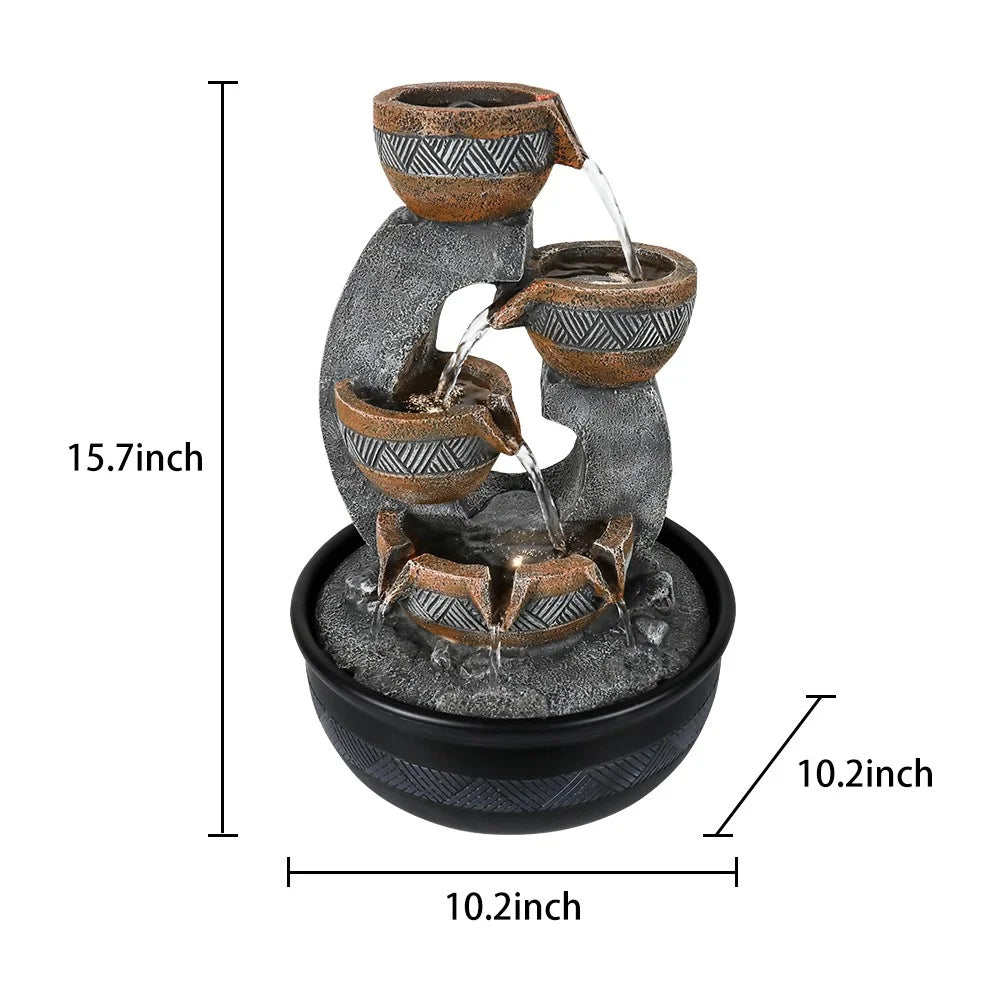 Fountain Office 3-tier Willwolfer Tabletop Water Fengshui Waterfall Desk Decor Zen Indoor