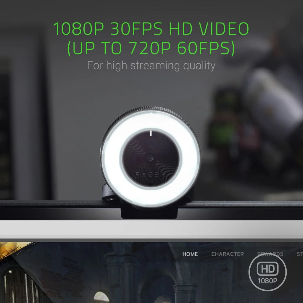 Autofocus Adjustable - 30 FPS Built-in Brightness Microphone Advanced Webcam: Ring Razer 60 1080p Kiyo w/ FPS Light - - / Streaming 720p