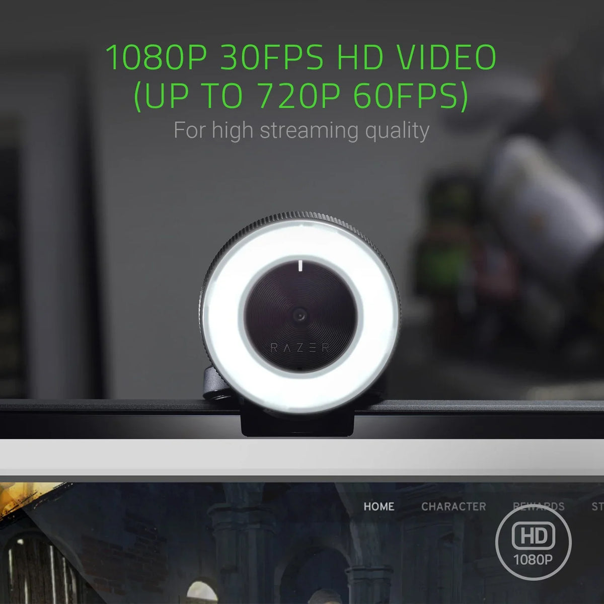 Autofocus Adjustable - 30 FPS Built-in Brightness Microphone Advanced Webcam: Ring Razer 60 1080p Kiyo w/ FPS Light - - / Streaming 720p