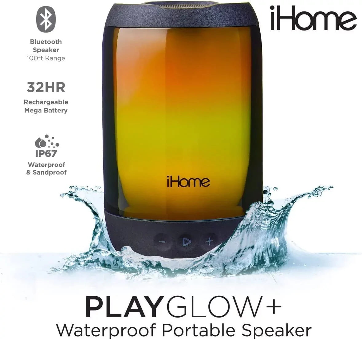 Waterproof iHome Speaker Bluetooth Speaker Lights, Portable Color-Changing with