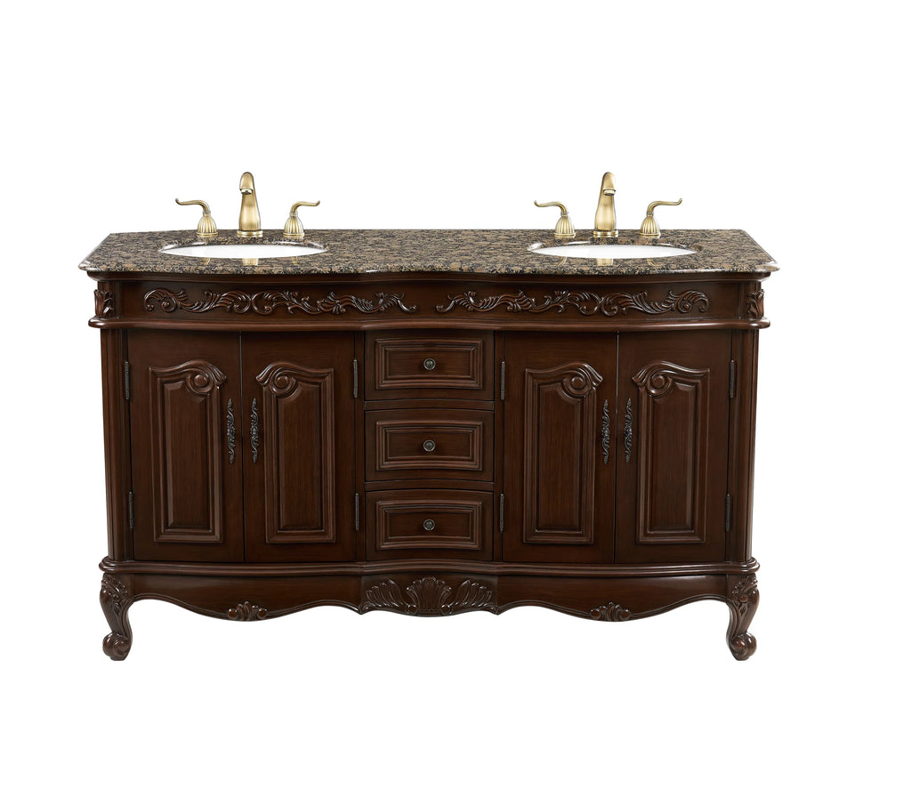 Double Saturn Sink Stufurhome Granite Baltic inch Top Brown with 60 Vanity