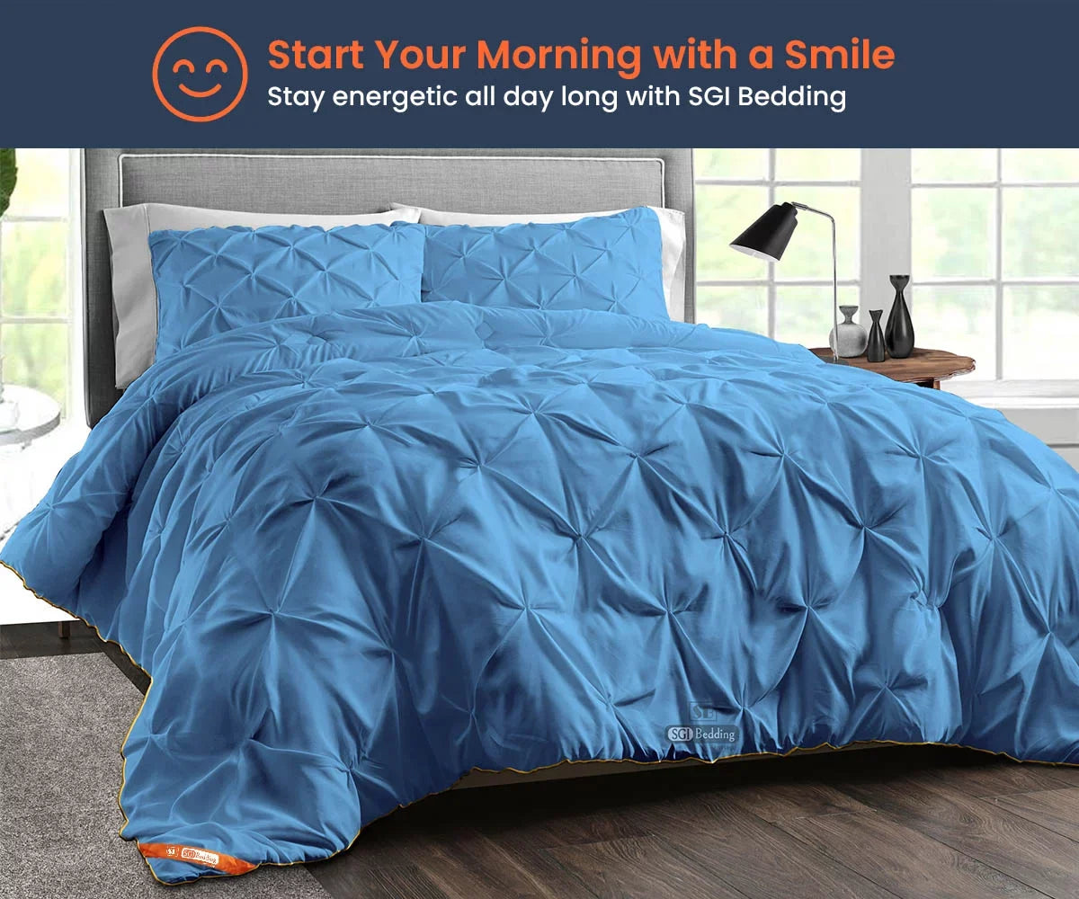 Microfiber Plush 1000 Fluffy King Siliconized Shell Mediterranean Fill Comforter Insert & With GSM Premium Egyptian Blue Soft Piping 300 Pinch Pillowcases Matching Super Cotton Duvet Count with Thread