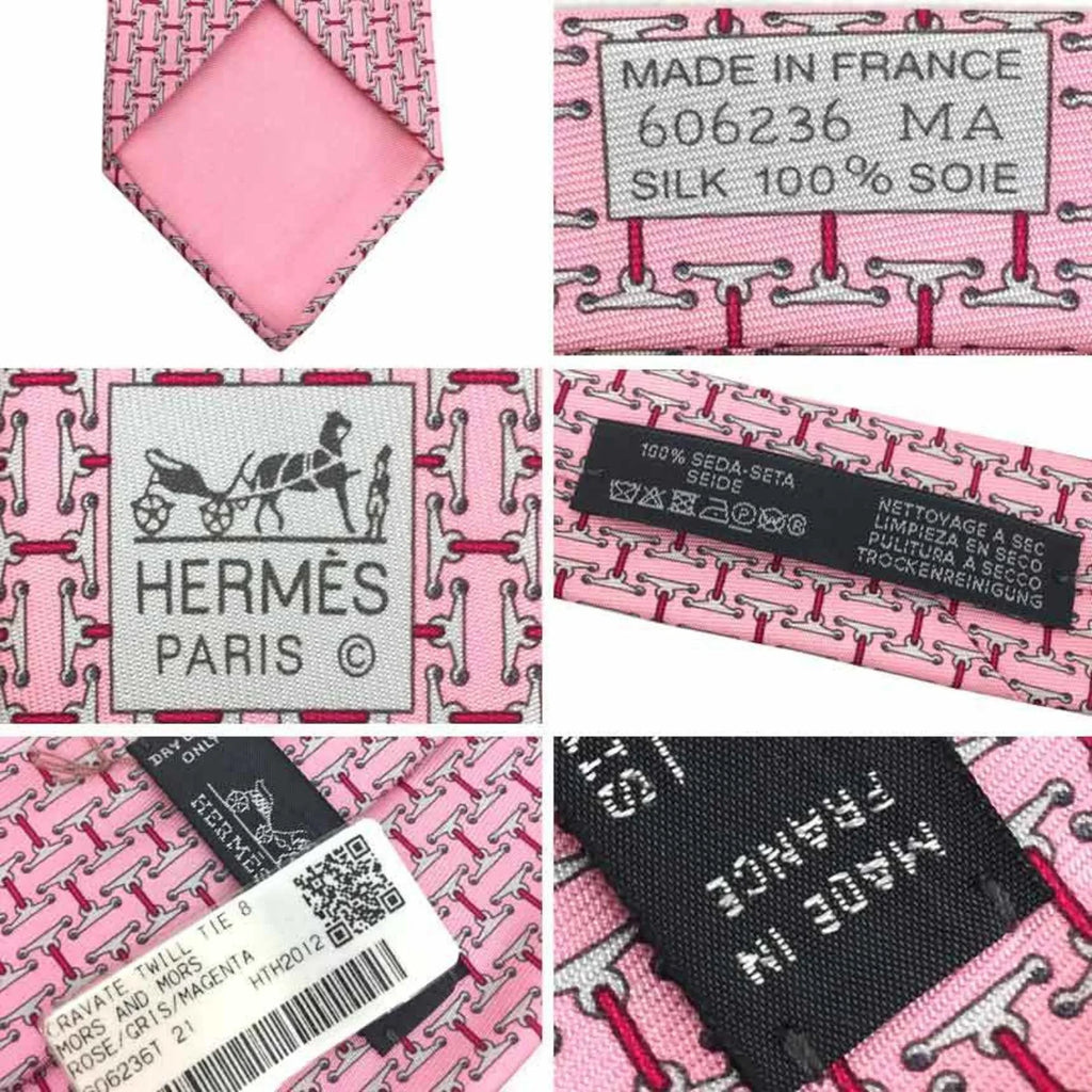tie New) 8CM Horse TWILL Tie 606236T harness silk Hermes ROSE/GRIS/MAGENTA 21 twill Men's HTH2012 Pre-Owned HERMES AND CRAVATE (Like MORS Pink pattern