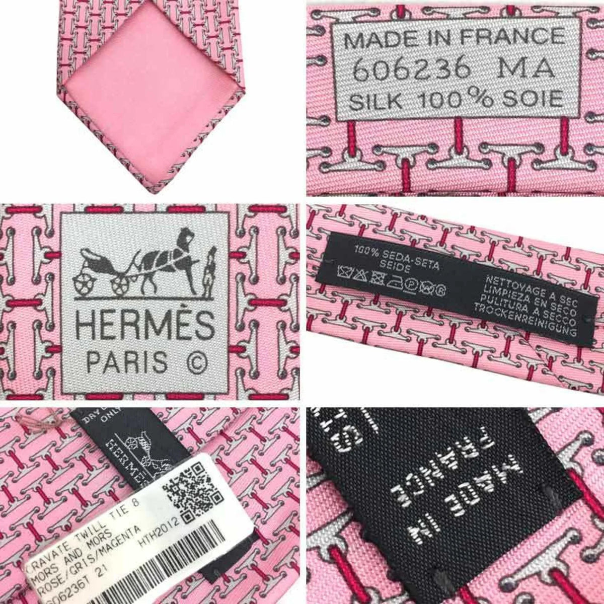 tie New) 8CM Horse TWILL Tie 606236T harness silk Hermes ROSE/GRIS/MAGENTA 21 twill Men's HTH2012 Pre-Owned HERMES AND CRAVATE (Like MORS Pink pattern