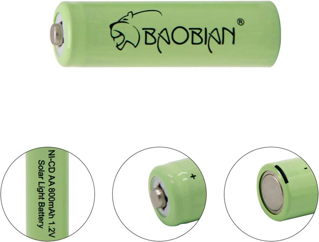 Lights, Remotes, AA NiCd Batteries Outdoor 800mAh Solar Light for 1.2V Mice Garden Rechargeable Batteries BAOBIAN (8 Solar PCS)