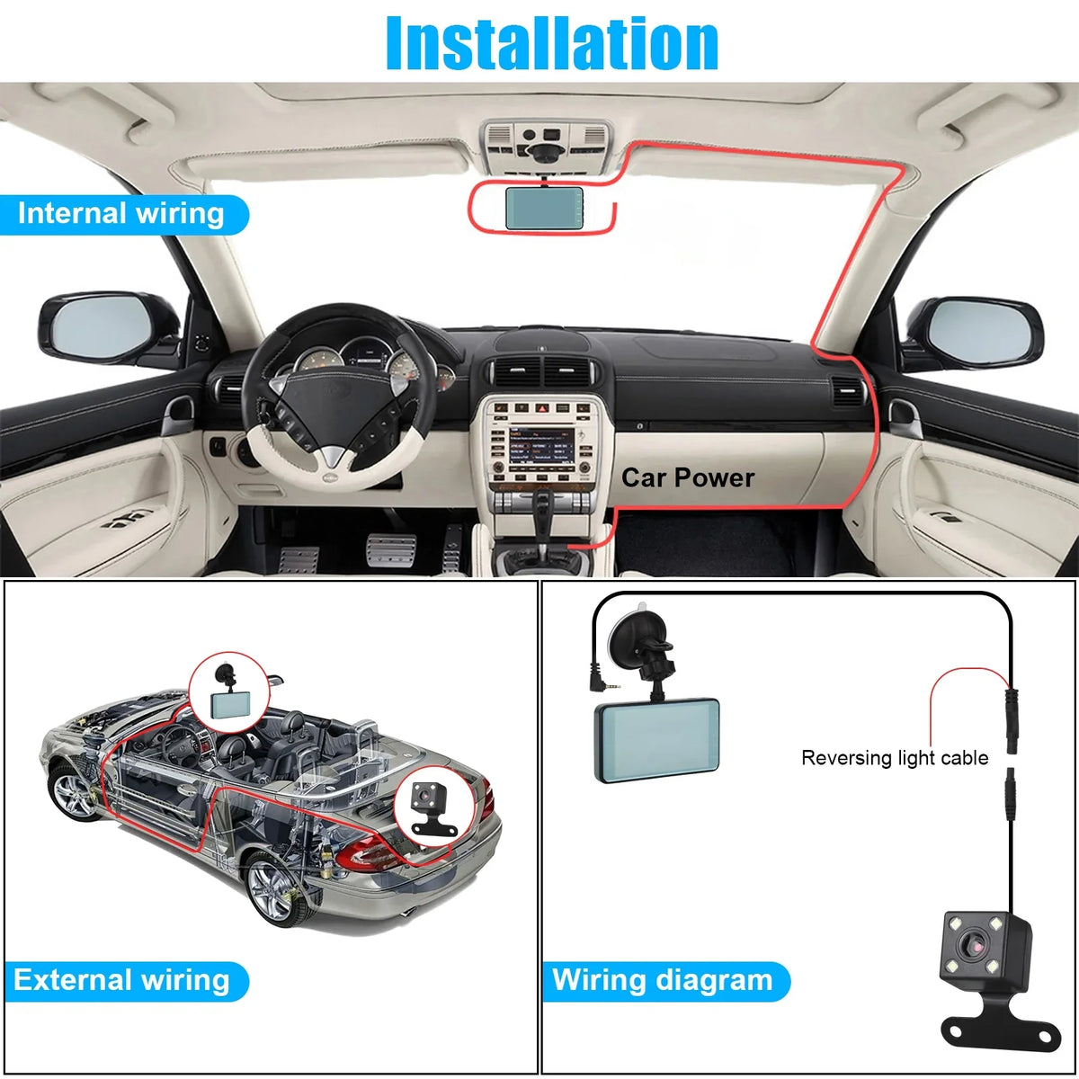 Screen Angle, 4 FHD DVR and Inch Front G-Sensor, Dash LCD 1080P Recorder Cam Wide (Sky Rear Blue) Touch Driving Car Camera - 170°