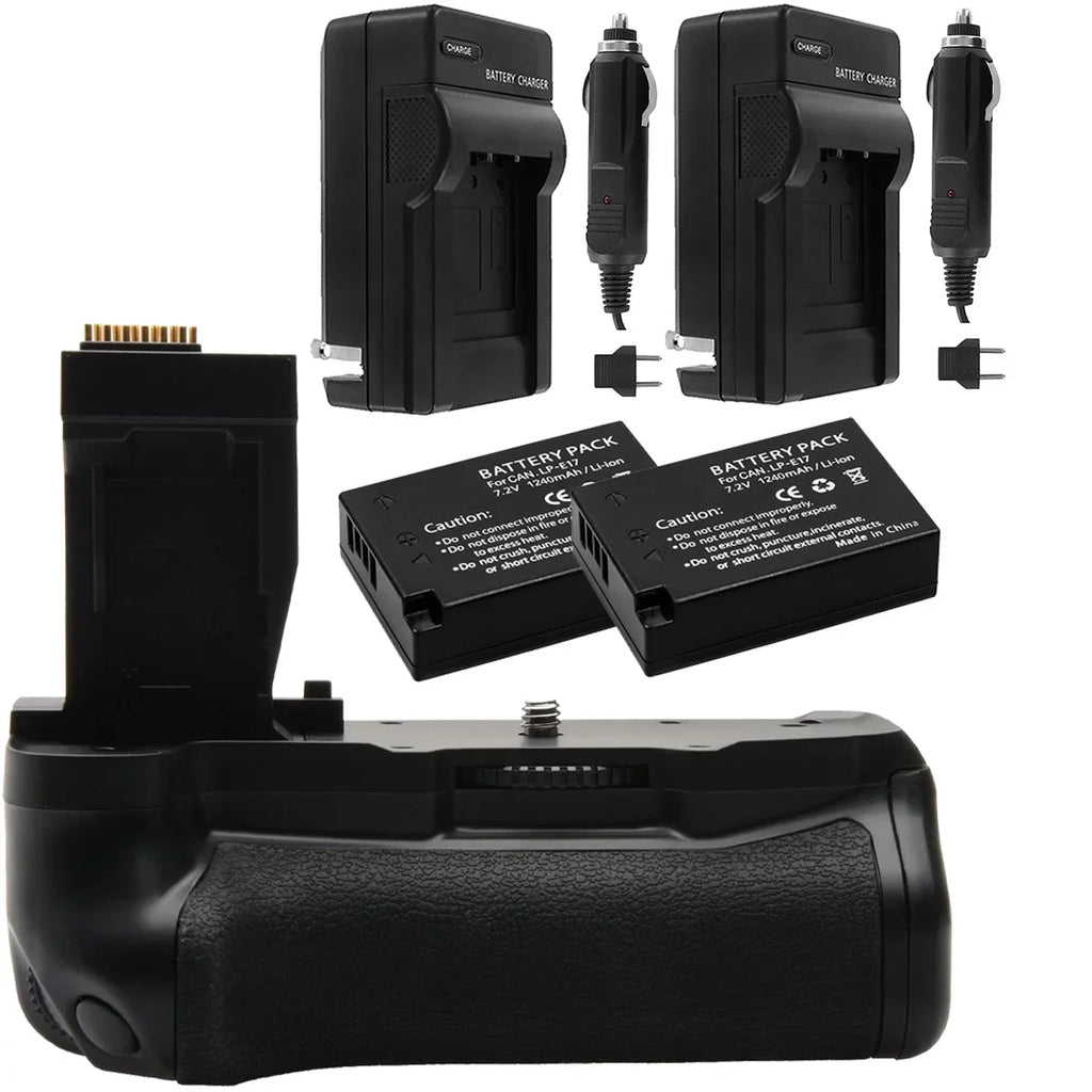 Bundle EOS 2x Cameras Battery for Kit Rebel Vivitar with Battery Power Charger Deluxe PG-T6I & Grip 1140mAh Canon