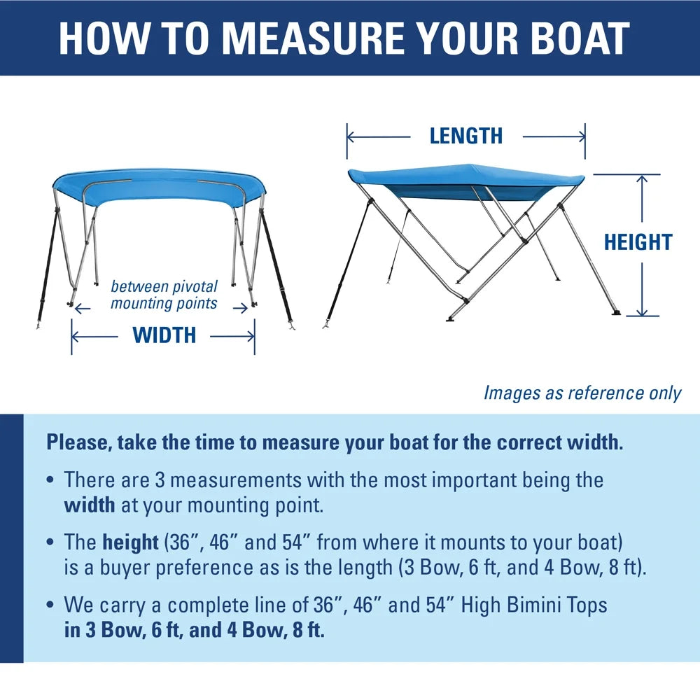 Cover Bow x W New 3 High Bimini L Top 6' Boat 79”-84” Blue 46" Navy