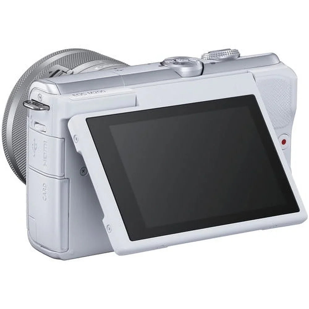 Digital with Canon M200 Spare Battery Lens + More 128GB Card 15-45mm + Mirrorless Camera Kit with EOS Memory (White)