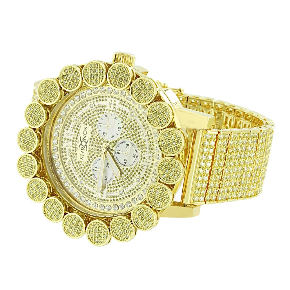Flower Watch Canary Gold Rodeo Stainless Genuine Diamond Jo Solid Custom Out Tone Bezel Iced Back Steel Dial Jojino Pave