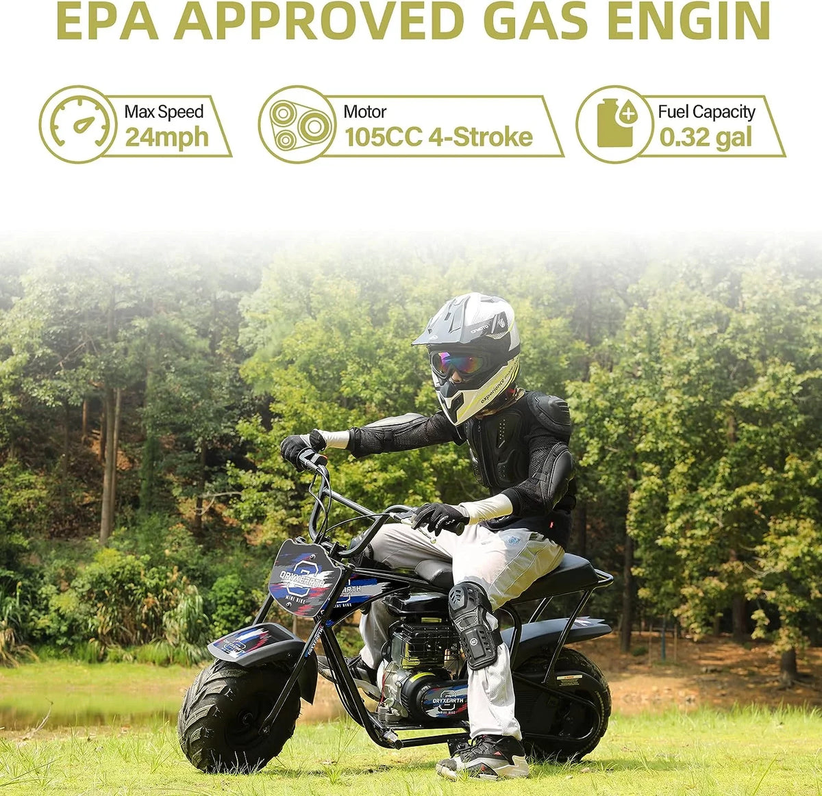 Motorcycle Bike,105CC Racing on Ride for Toys, Dirt 8-14, Bike Powered 4-Stroke Kids Mini Gas