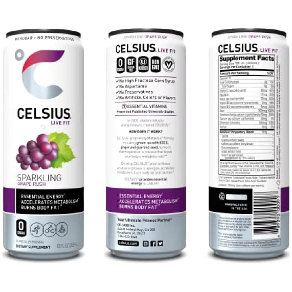 Celsius Fl Energy Rush Of Essential Oz, Drink 12) Sparkling (Pack Grape 12