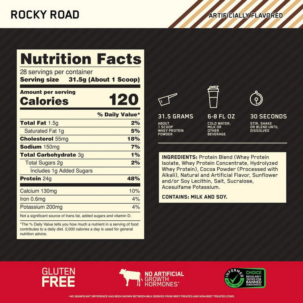 100% Standard Gold 28 Powder, Whey Road, Nutrition, 2 Servings Rocky lb, Optimum Protein