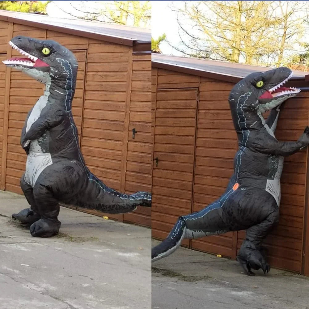 Costume DomKom Women Grey Dinosaur Body Men Inflatable Adult Costume Blow Velociraptor T-rex Raptor Halloween Up Costume Full