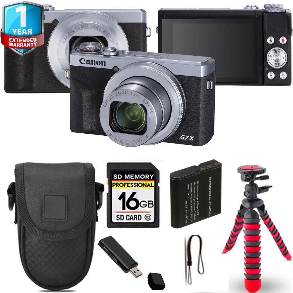 (Silver) Spider Canon Warranty Yr Case+ Camera Mark PowerShot 1 G7 III Digital Tripod + + X