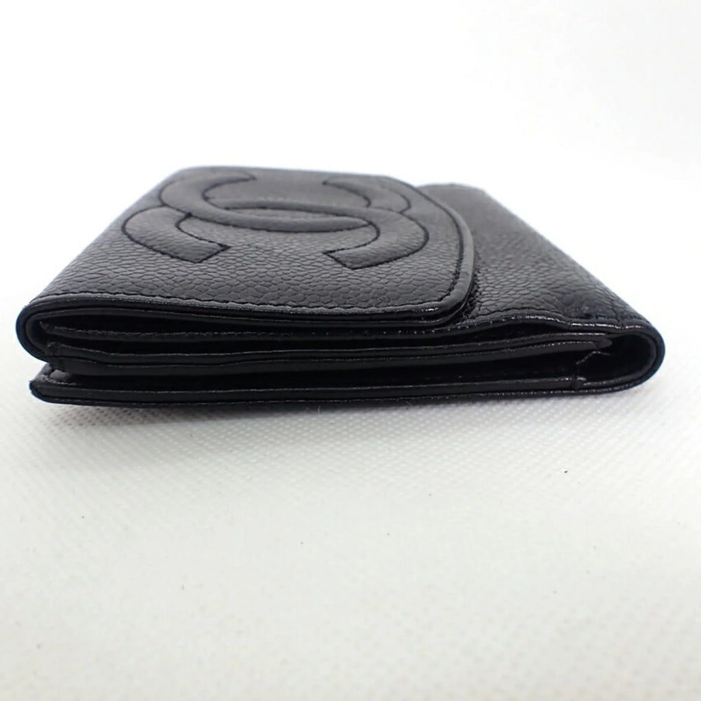 Pre-Owned Chanel skin caviar black CHANEL trifold wallet (Good)