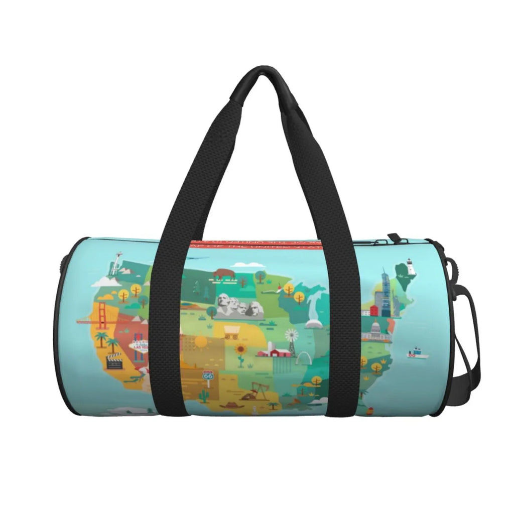 Large Bag with Sports Travel Luggage Bag USA Cylinder Pocket Map and Gym Capacity Tourist Waterproof Coaee Bag Compartment
