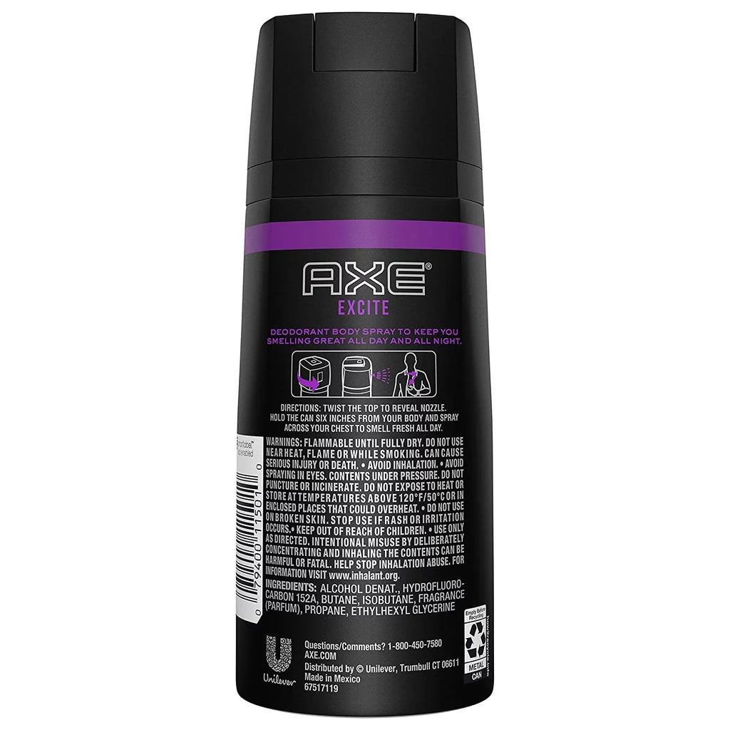 4 Axe Bodyspray, of Excite (Pack Deodorant 6) oz