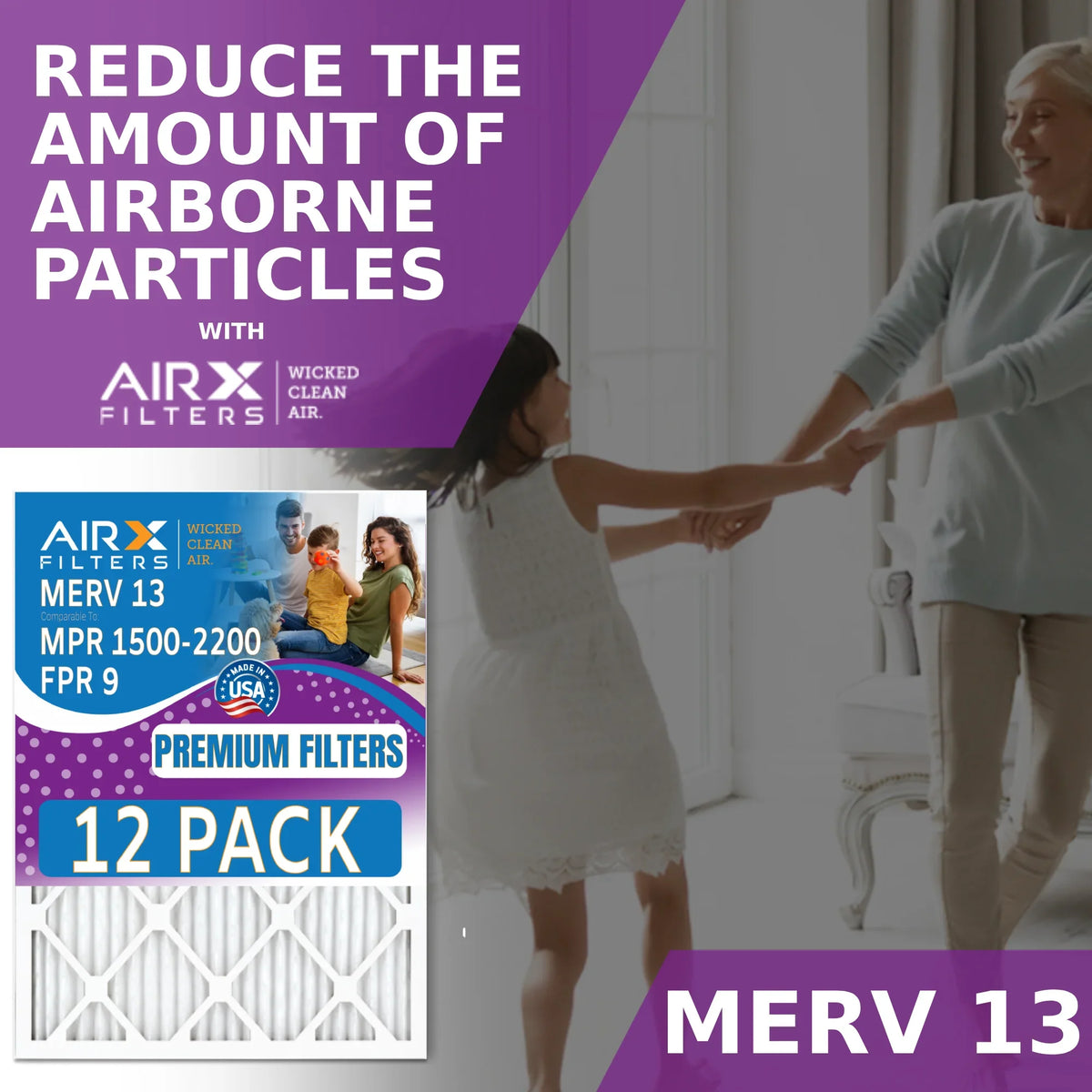 MERV 13 - MPR Filter AIRX 1500 comparable FILTERS AIR. 2200 by & in - 9 CLEAN Air Made USA FPR WICKED 12x36x1 to