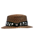 Rhinestone Hat Straw Black Brown With Sun Band