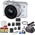Digital with Canon M200 Spare Battery Lens + More 128GB Card 15-45mm + Mirrorless Camera Kit with EOS Memory (White)