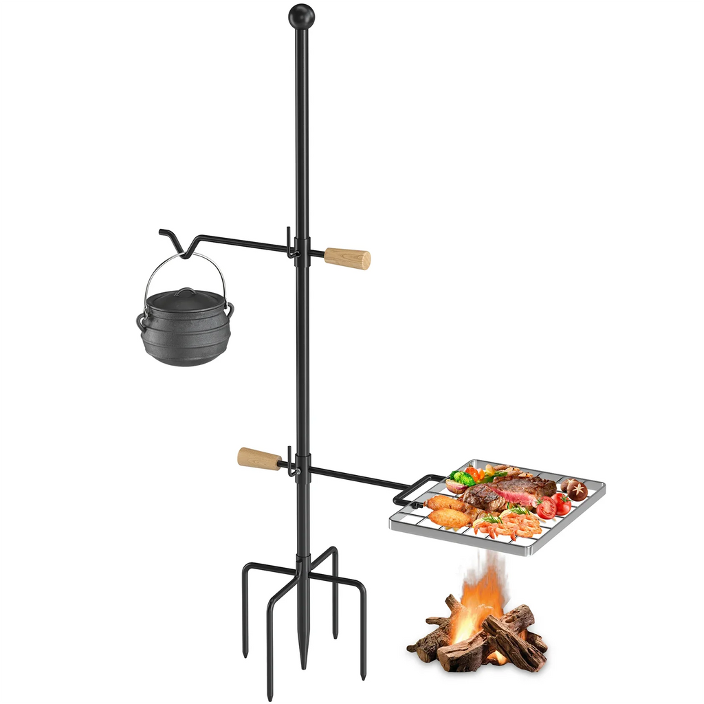 Perfect for and Handle, Mr and Camping IRONSTONE Swivel Height Adjustable Cooking - - Grate Barbecue, Duty Steel, Outdoor Heavy Campfire Rotation Grill