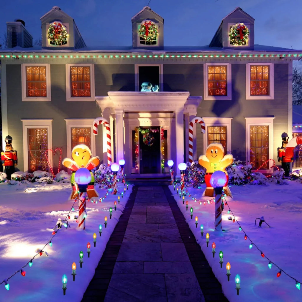51.5 Christmas Stakes Feet C9 Light (2Sets) Walkway Yard Driveway Christmas Outdoor Lights ALLJOY Patio Pathway
