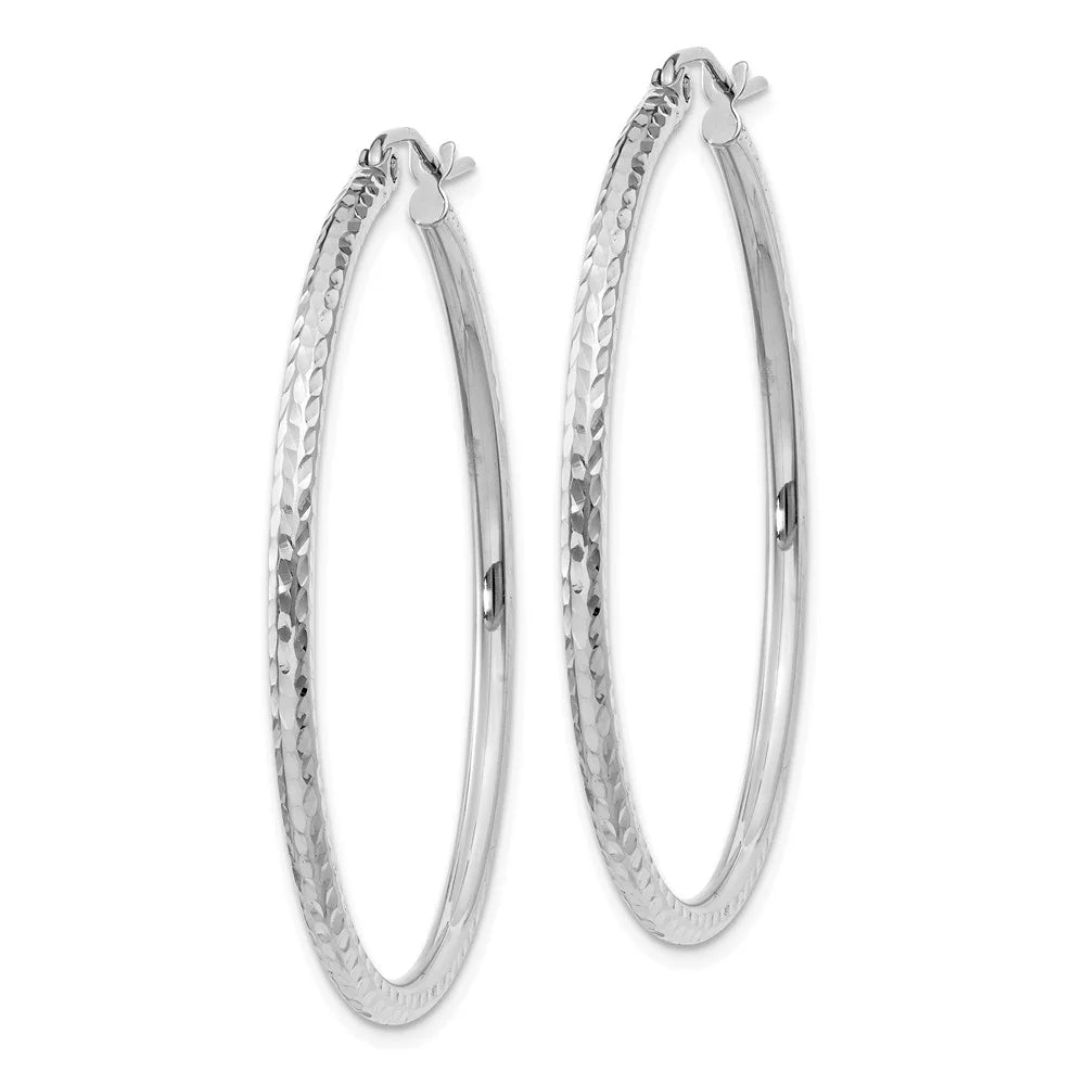 Tube Hoop Diamond-cut Real Earrings Gold Round 14kt 2mm White