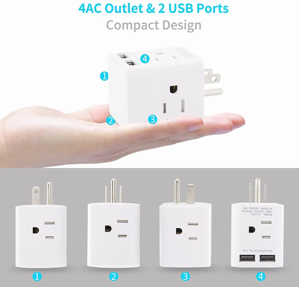 Sockets, Spaced AC Multi Cruise and Office 4 USA Home Cube Wonplug Wall 2 Plug Extender Travel,White Ship 3 Right Outlet Prong Charger Plug Angle for Splitter Adapter Wide Adapter with USB