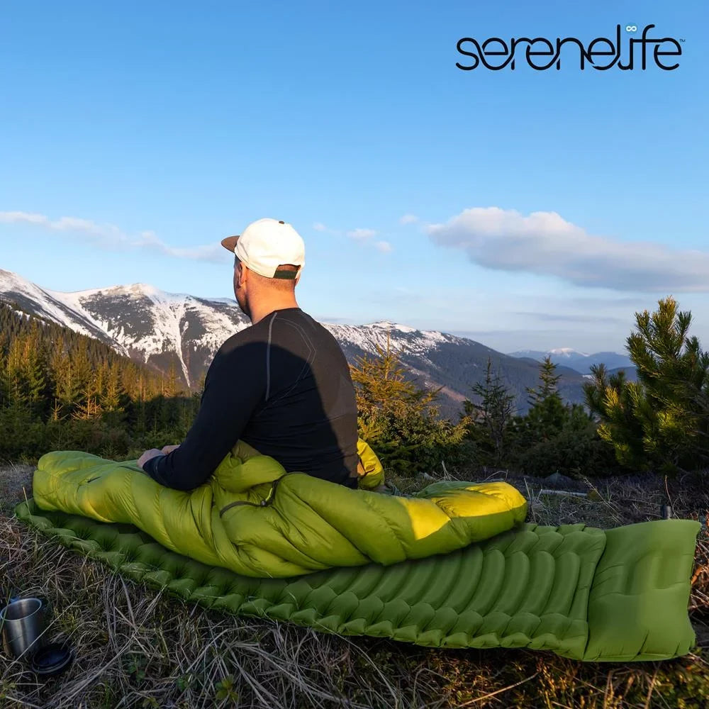 Waterproof Lightweight, Backpacking Pad Mattress Self (Blue) Air SereneLife Sleeping - Inflating