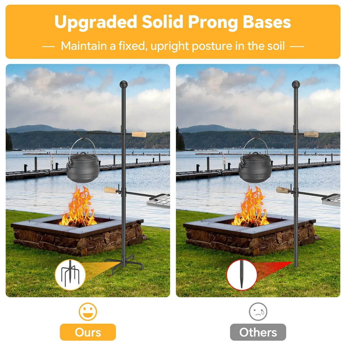 Perfect for and Handle, Mr and Camping IRONSTONE Swivel Height Adjustable Cooking - - Grate Barbecue, Duty Steel, Outdoor Heavy Campfire Rotation Grill