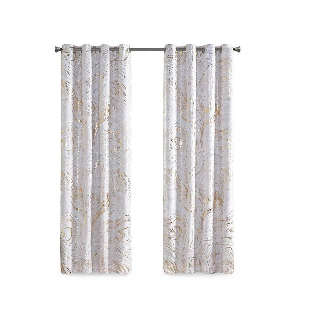 Rebecca Blackout Design Top Total Intelligent Curtain, Metallic Printed Grommet Blush/Gold, Marble 50x84"
