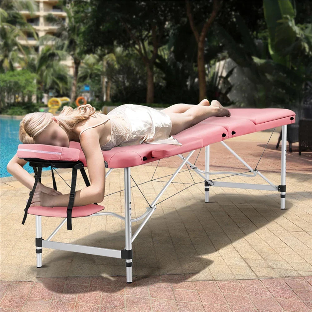 Backrest/Headrest/Armrest/Hand Massage Portable Alloy Salon Table Massage Spa 84'' with 3-Fold Bed, Massage Adjustable Pink Bed Yaheetech Couch, Equipment, Pallet,