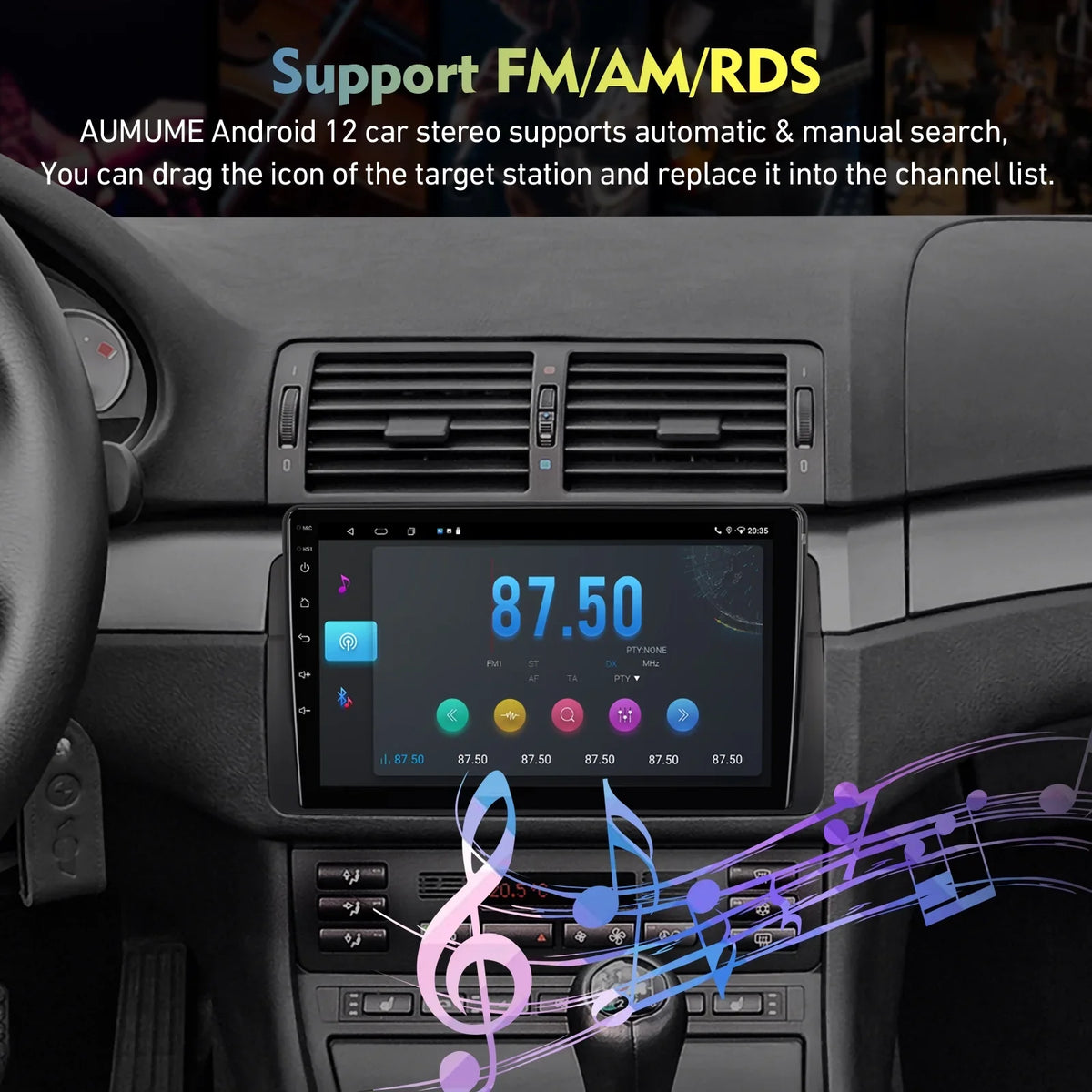 ZT for BMW Stereo 9-inch Carplay 12 Android Din Screen 75/MG QLED SWC Radio Backup Car Auto Double Android E46/M3/318/320/325/Rover Camera Support 6+128G Car Touchscreen with