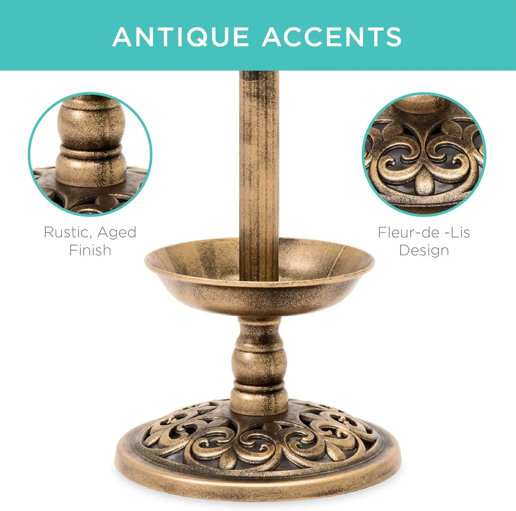 Bath Solar Lighted Fountain Scroll W/Planter, For Garden Pedestal Bronze Decoration - Lawn, Outdoor Integrated Accents Panel,