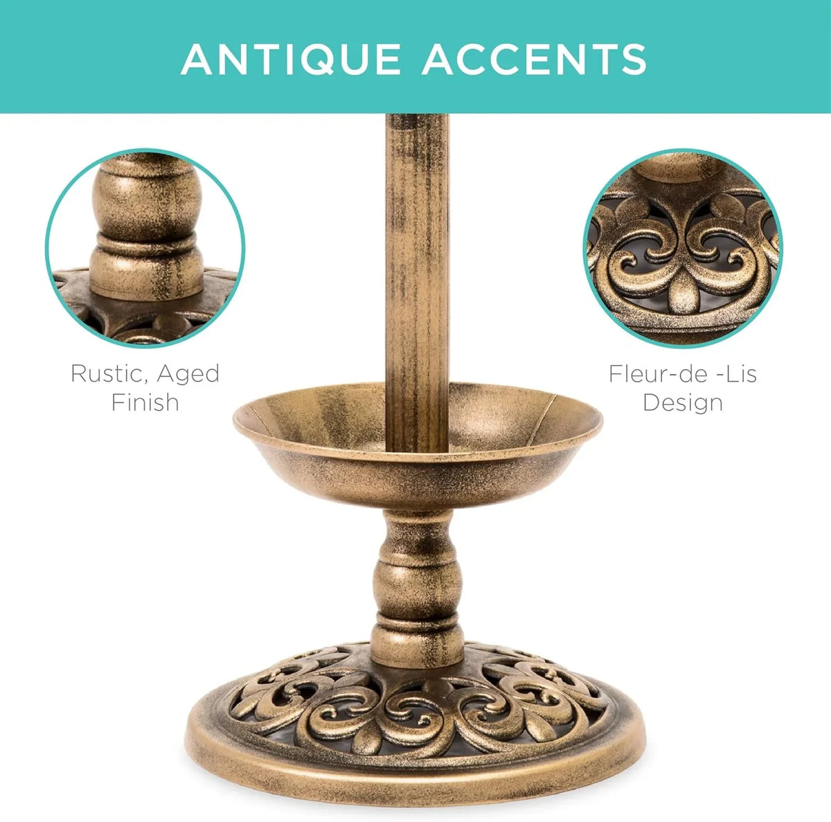 Bath Solar Lighted Fountain Scroll W/Planter, For Garden Pedestal Bronze Decoration - Lawn, Outdoor Integrated Accents Panel,