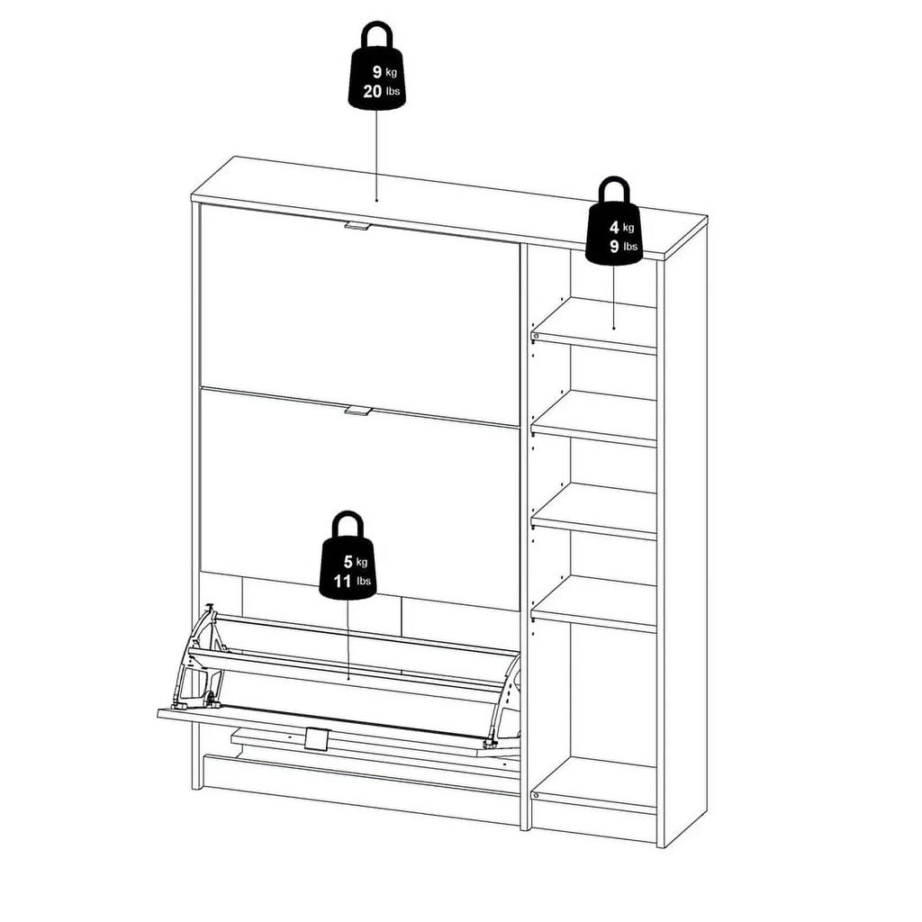 Allora Cabinet Layers Shoe Gloss Oak-White with & High 3 Drawer 2 Door in