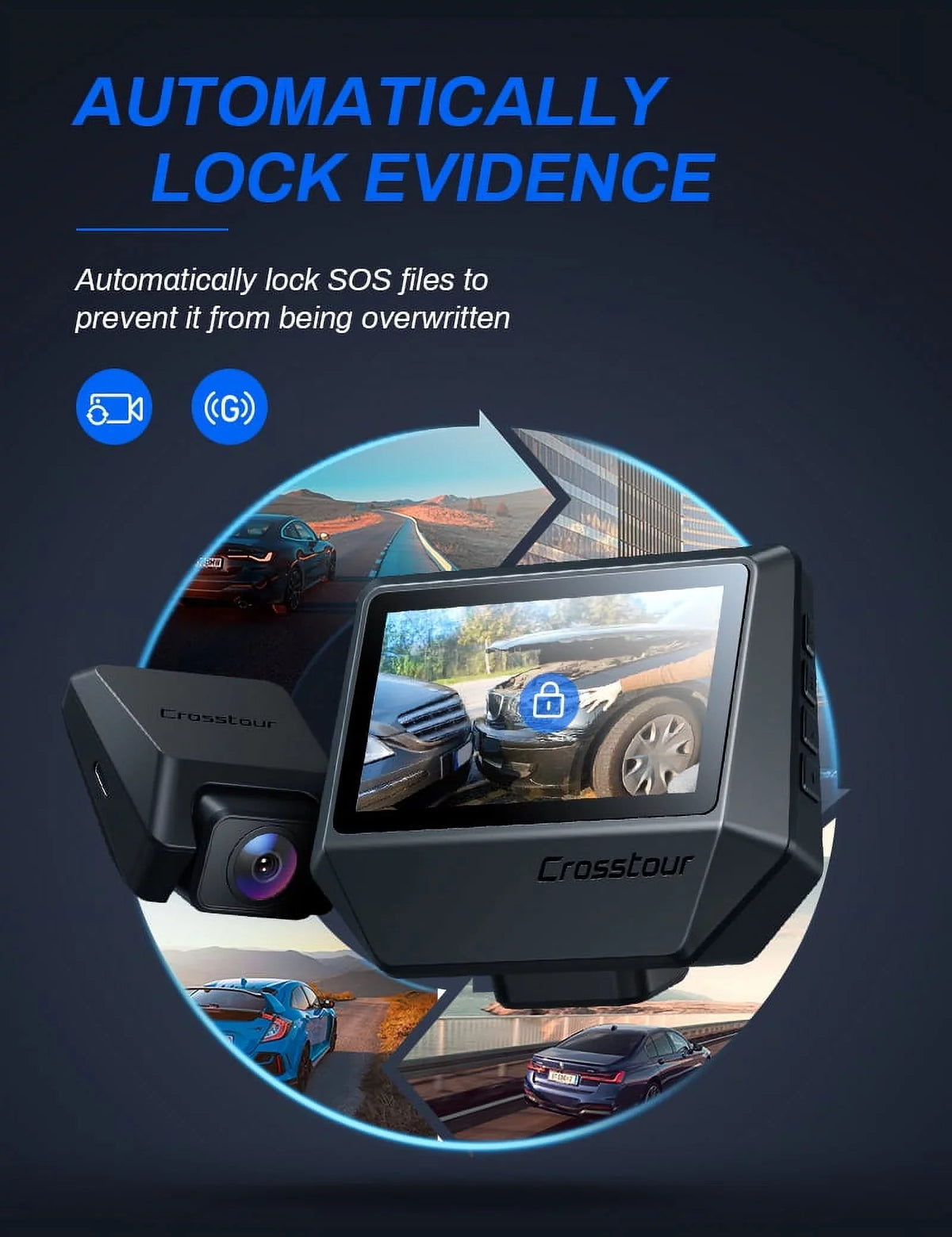 Recorder Backup 170° and Screen Cars Front Dash inch Rear, Camera Magnetic 3 Dashboard Camera GPS, 2.5K IPS Dash Crosstour Cam for