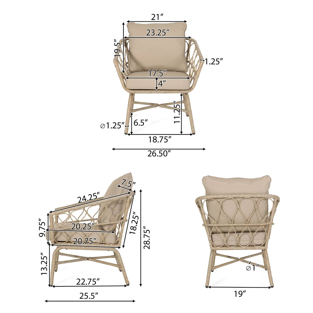 Montserrat Brown Light Seater Cushions, Set Beige Outdoor Wicker and Chat with 4