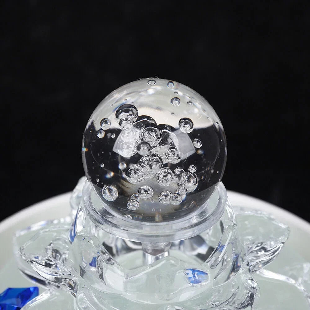 Fountain White Water Desktop Ornament Crystal Desktop Lotus Flowing Fountain, Decor Office Tabletop Teahouse Waterfall Fountain Water