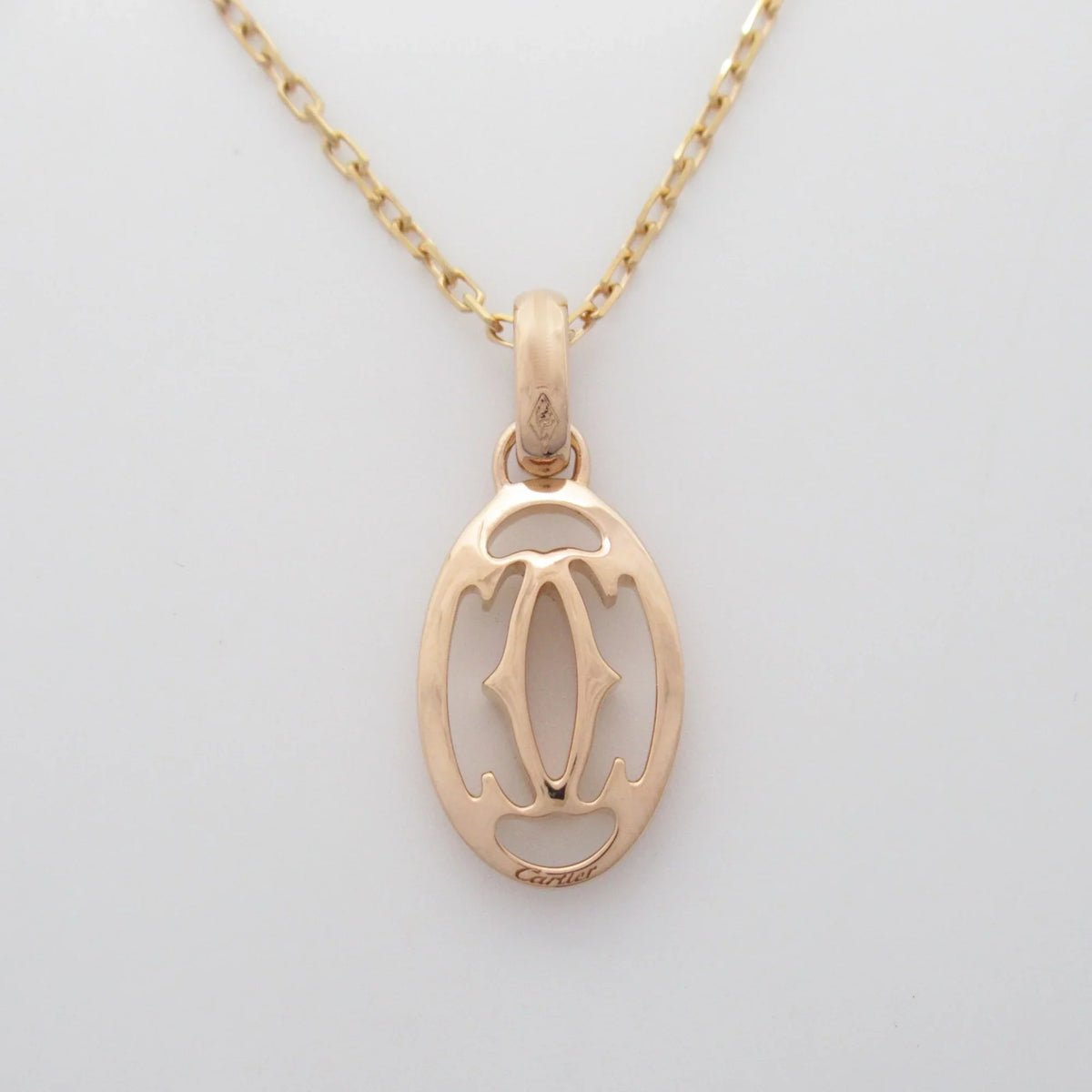 K18PG(Rose (Good) double Clear Clear Necklace Pre-Owned Gold) Necklace CARTIER diamond Logo