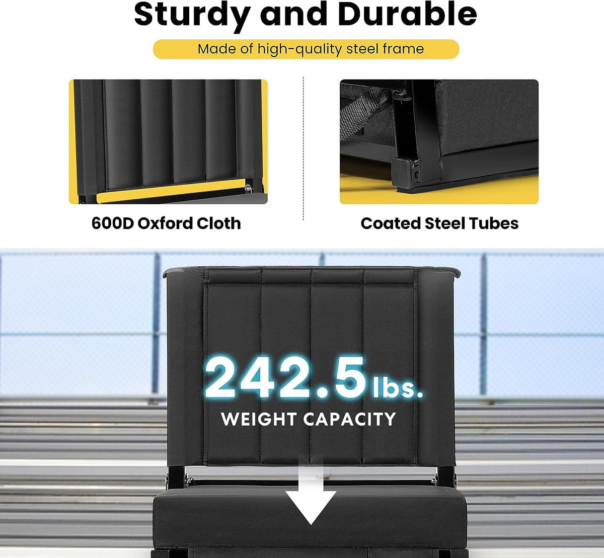 Shoulder Back for Portable Chair Seat Bleachers with Support, Holder Strap with Bleacher Folding Stadium SPECSTAR and Cup