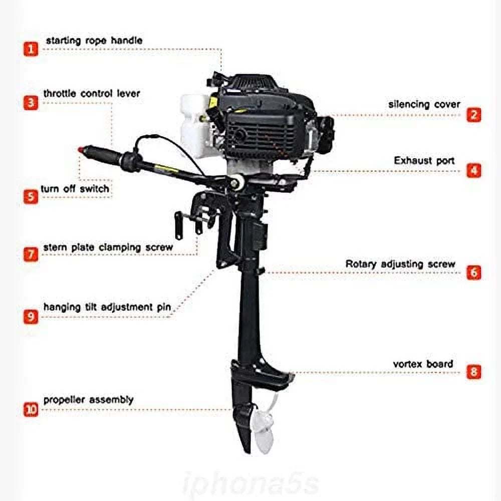 Tiller Shaft Boat CDI Inflatable 2 Propeller 3.6HP Duty Engine Miumaeov System Trolling Stroke Air Outboard Fishing Cooling Heavy Shaft Motor Control