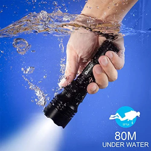 Waterproof Lights Battery with Underwater Modes Charger Scuba Flashlight for 5 Dive Flashlight, Rechargeable Diving, 80M Snorkeling and Dive