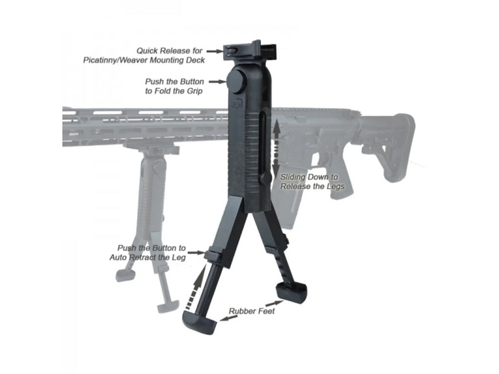 Lion Black 5-position Folding Gears Bipod, Bipod Grip QR