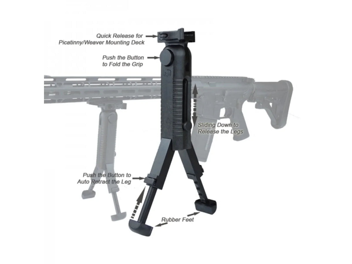Lion Black 5-position Folding Gears Bipod, Bipod Grip QR