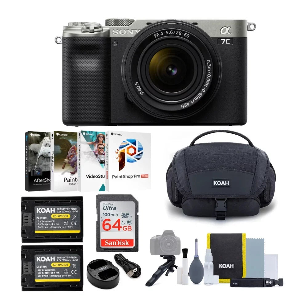 Camera Lens Alpha Mirrorless 28-60mm (Silver) FE Bundle with a7C Essentials Sony